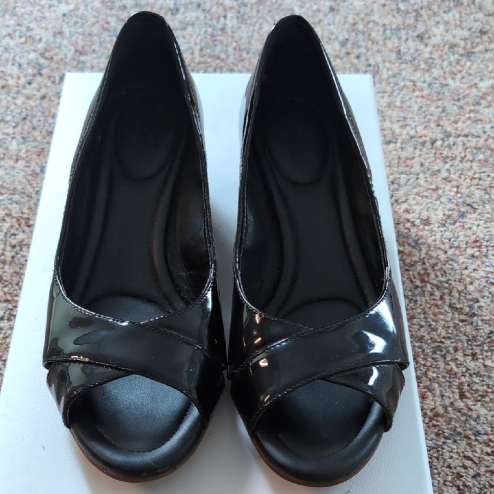 Cole Haan Glossy  Black Women's Peep-Toe wedges.
